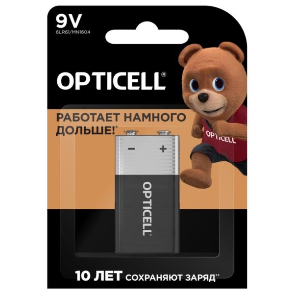 Батарейка алкалиновая OPTICELL, 9V, 6LR61-1BL, крона, 9В, блистер, 1 шт