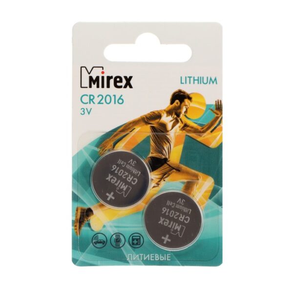 Батарейка литиевая Mirex, CR2016-2BL, 3В, блистер, 2 шт.