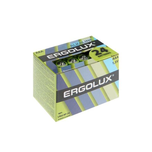 Батарейка алкалиновая Ergolux, AAA, LR03-24BOX (LR03 BP-24), 1.5В, набор 24 шт.