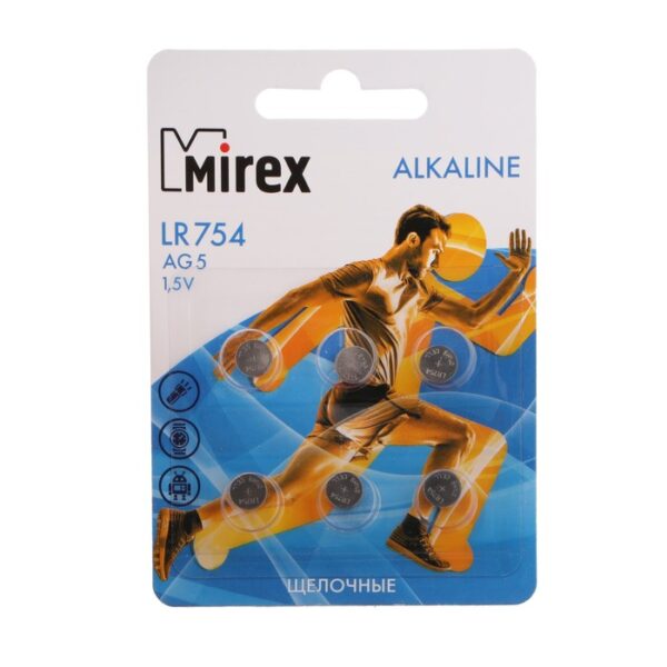 Батарейка алкалиновая Mirex, LR754, AG5, 1.5В, блистер, 6 шт