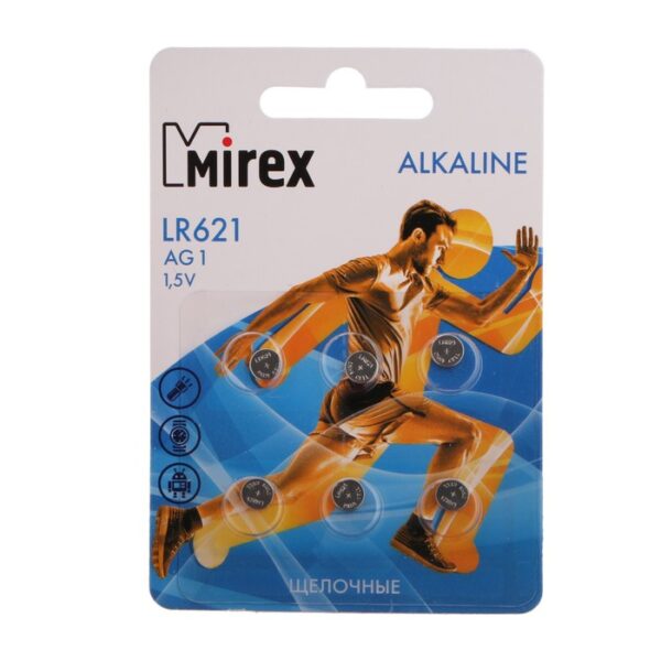 Батарейка алкалиновая Mirex, LR621, AG1, 1.5В, блистер, 6 шт