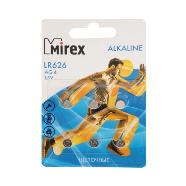 Батарейка алкалиновая Mirex, LR626, AG4, 1.5В, блистер, 6 шт