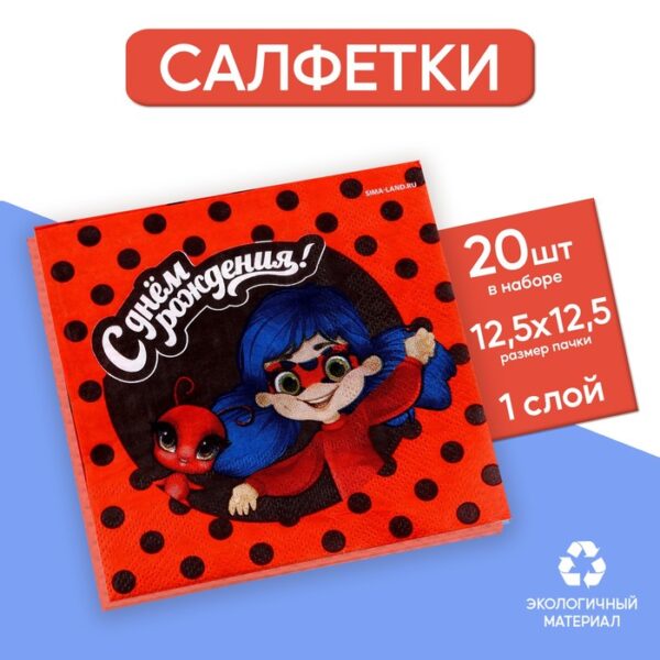 Салфетки «С днём рождения», 25 × 25 см, в наборе 20 шт.