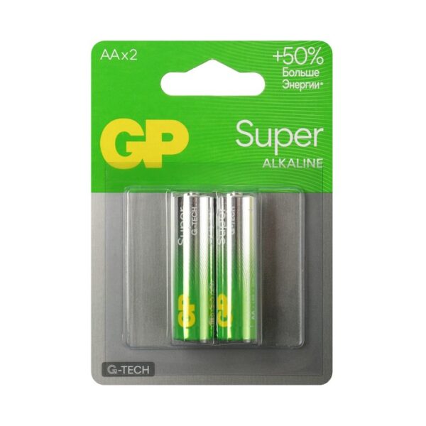 Батарейка алкалиновая GP Super, AA, LR6-2BL, 1.5В, блистер, 2 шт.