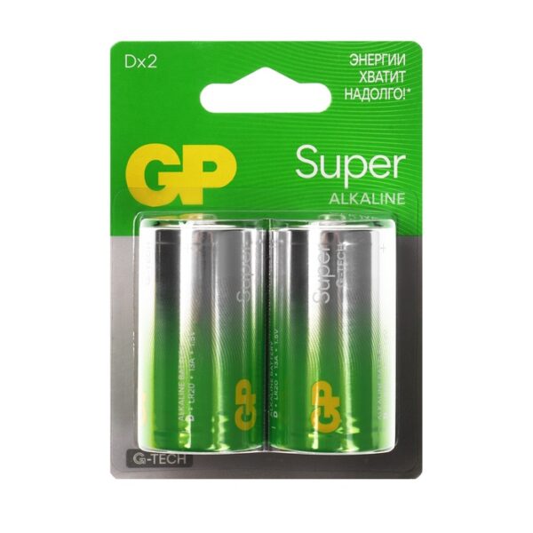 Батарейка алкалиновая GP Super, C, LR20-2BL, 1.5В, блистер, 2 шт.